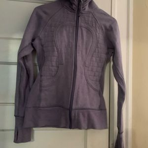 Lavender Lululemon fleece jacket with thumb holes.